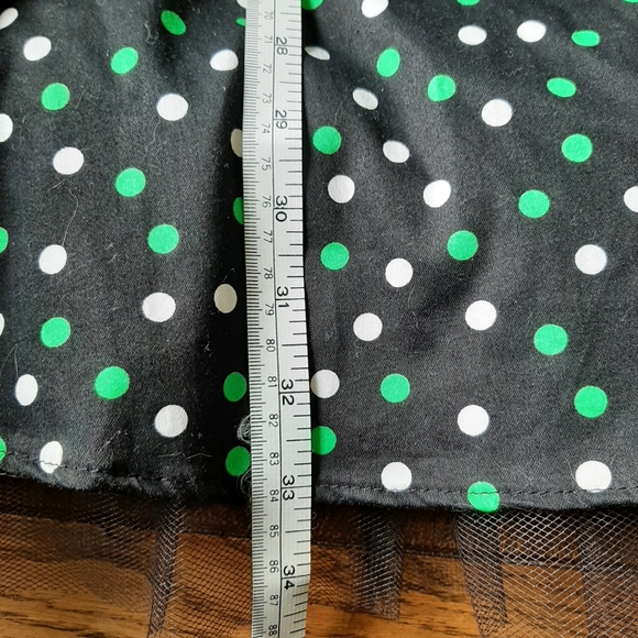 Vintage Strapless polka dot dress with crinoline black white green - Picture 7 of 13